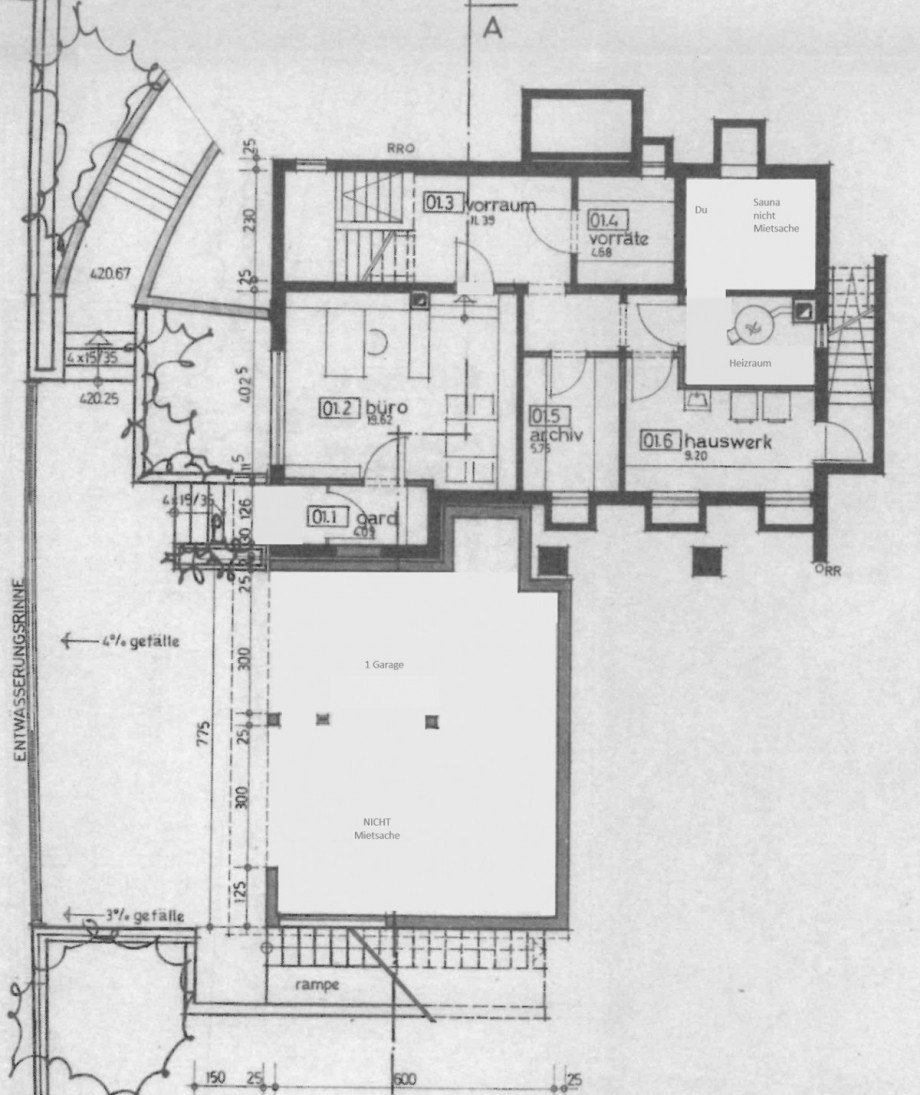 Grundriss UG u. Garage Einfamilienhaus Reutlingen