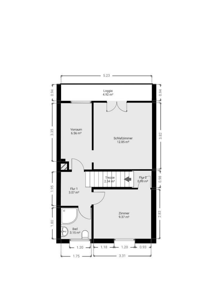 Grundriss OG bema�t Reiheneckhaus Reutlingen