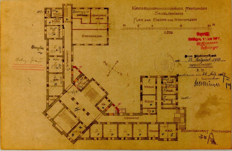 Sockelgeschoss_historischer Wohnungsplan Wohn- / Gesch�ftshaus Reutlingen