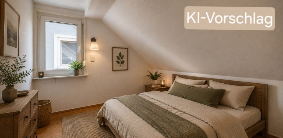 Schlafzimmer DG - Einrichtungsvorschlag - KI generiert Wohnung Reutlingen