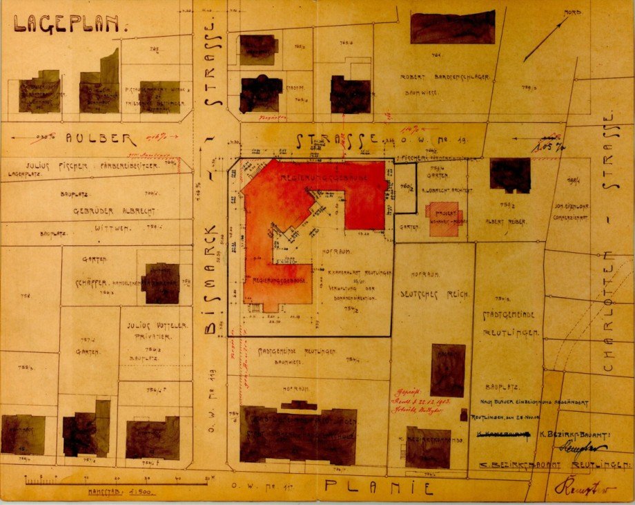 Historischer Lageplan Wohn- / Gesch�ftshaus Reutlingen